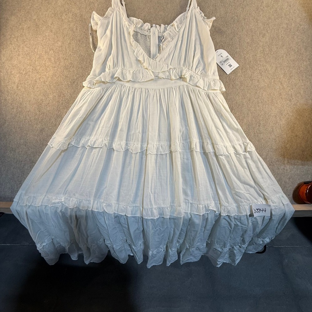 Arula Ivory Tiered Ruffle Midi Dress Smocked Back Sleeveless 1X NEW JMD14407AP-Y
